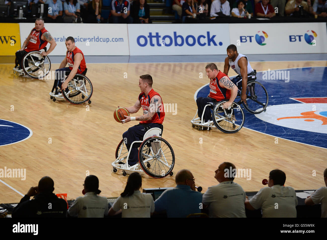 General view of match action from the Men's Wheelchair basketball match between USA and Great Britain Stock Photo