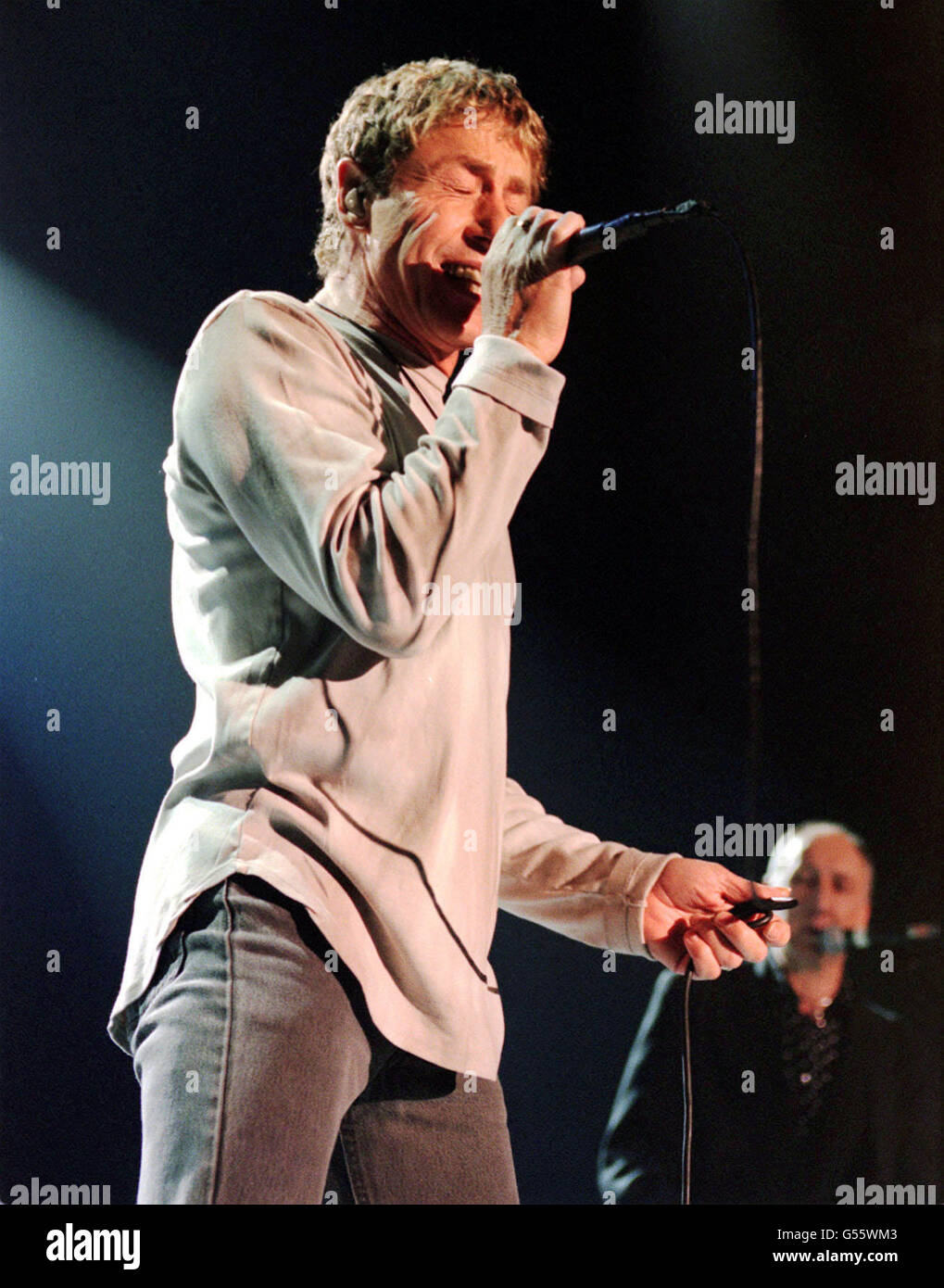 Roger Daltrey, lead singer of veteran rock band The Who, performing on