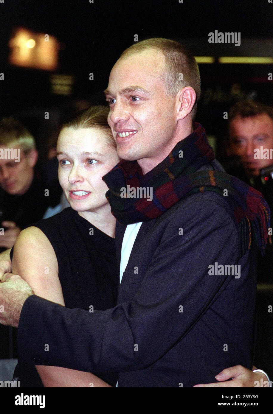Former Neighbours star, actor and singer Jason Donovan, who stars in the film, and his girlfriend Angela Malloch arriving for the premiere of 'Sorted', at the ABC cinema in London's Shaftsbury Avenue. Stock Photo