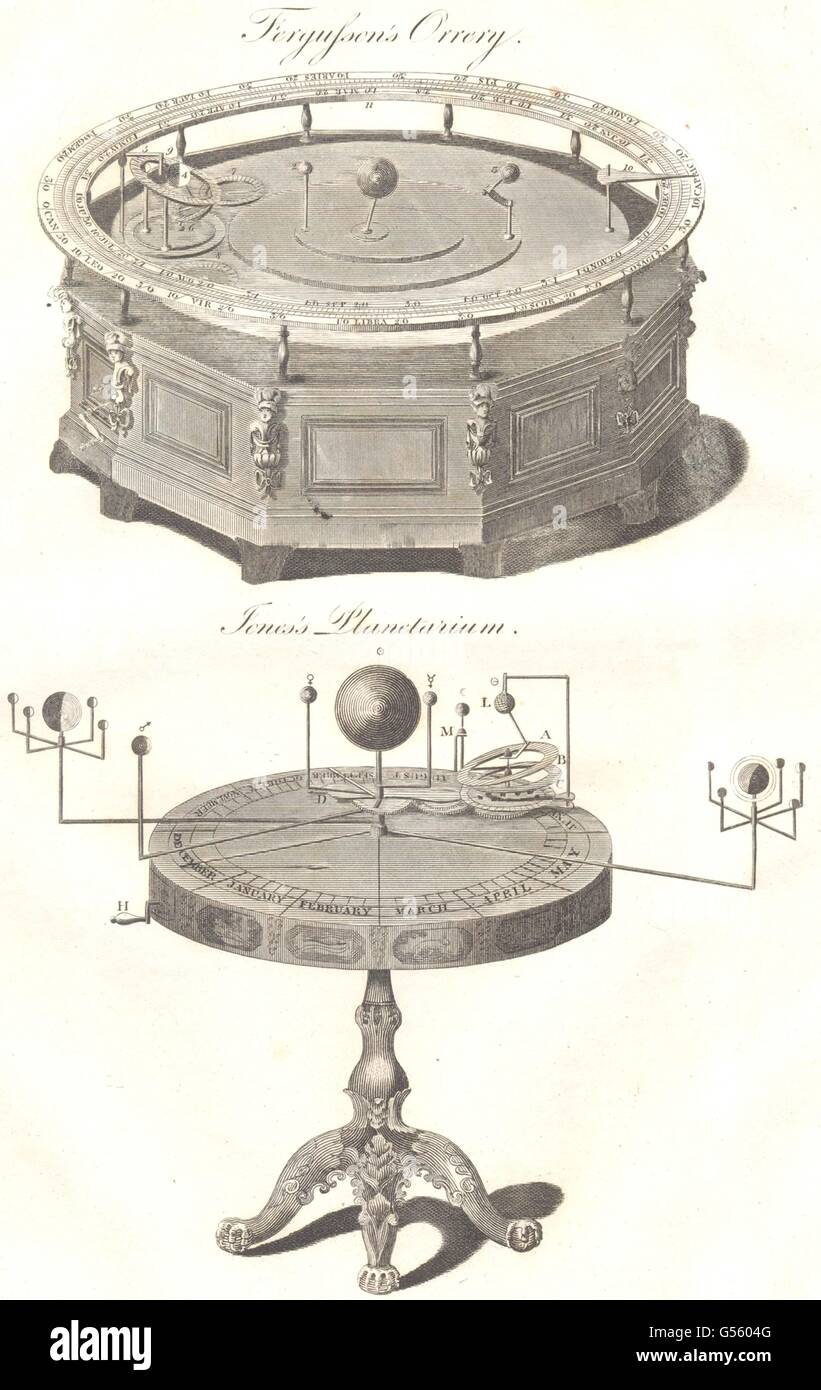 ASTRONOMY: Ferguson's Orrery; Joness Planetarium. (Oxford Encyclopaedia), 1830 Stock Photo