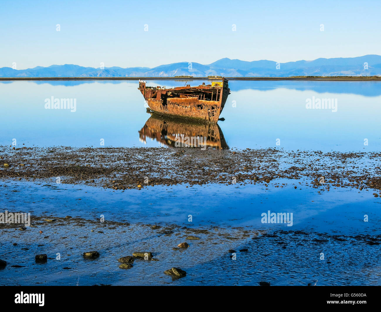 Abandoned ship in New Zealand Stock Photo