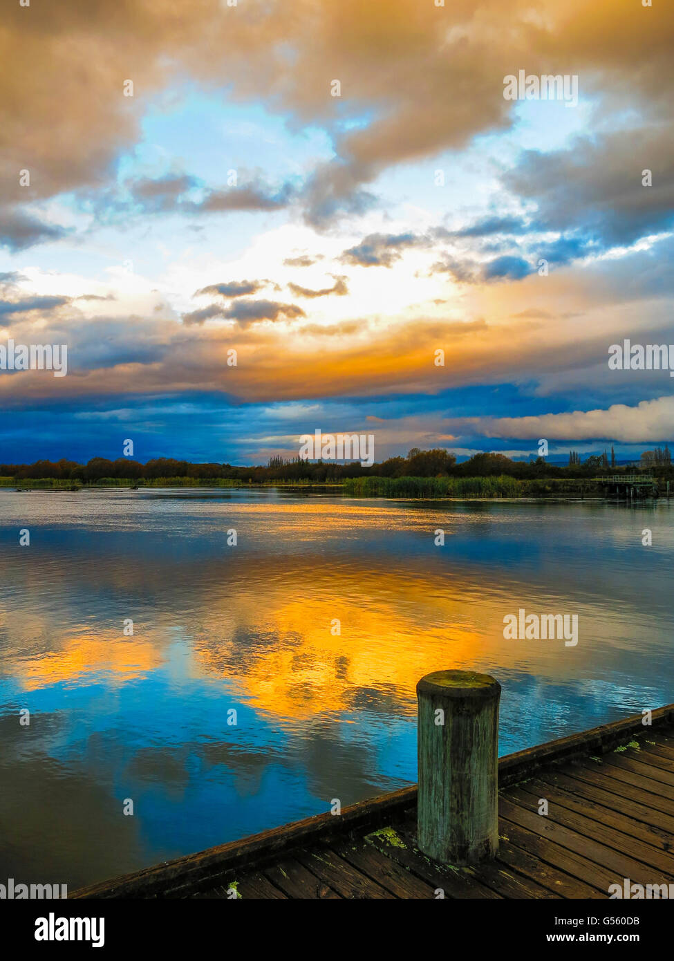 Sunset in Lake Taupo, New Zealand Stock Photo