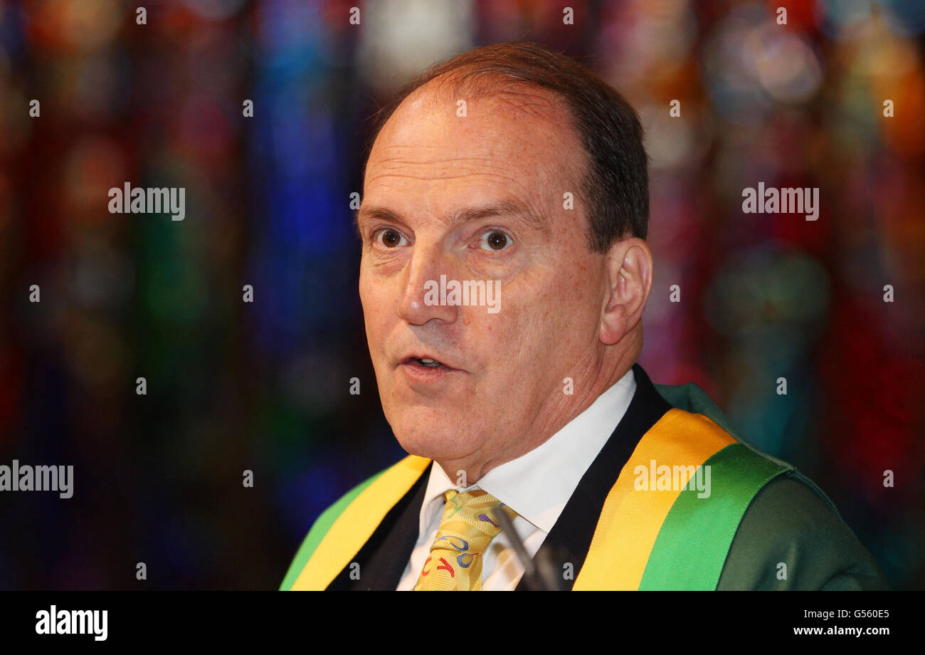 Member of Parliament for Bermondsey and Old Southwark Simon Hughes after he was awarded the Freedom of the Borough of Southwark during a ceremonial presentation at St George's Cathedral, London. Stock Photo