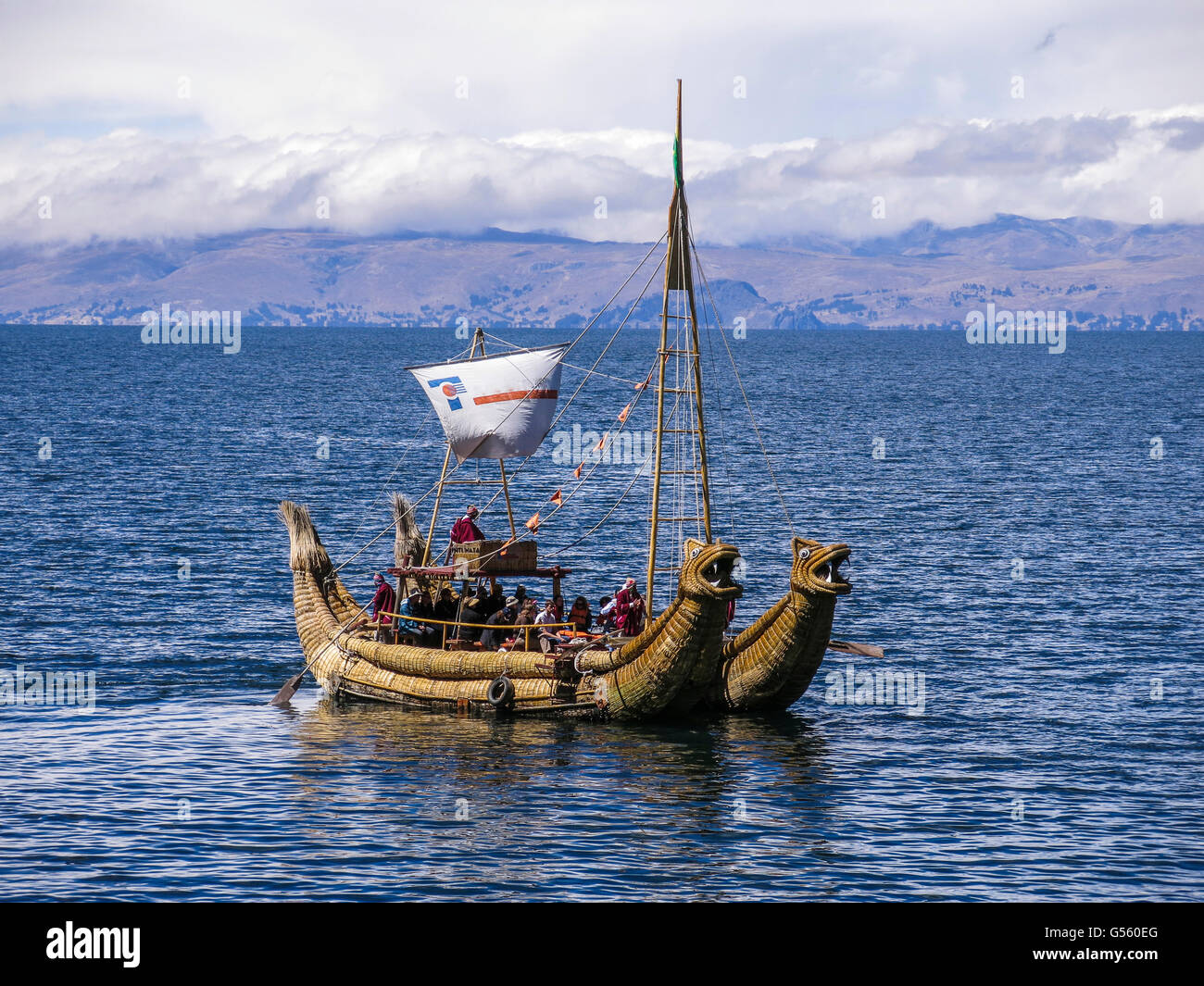 Totora boat in lake Titicaca Stock Photo