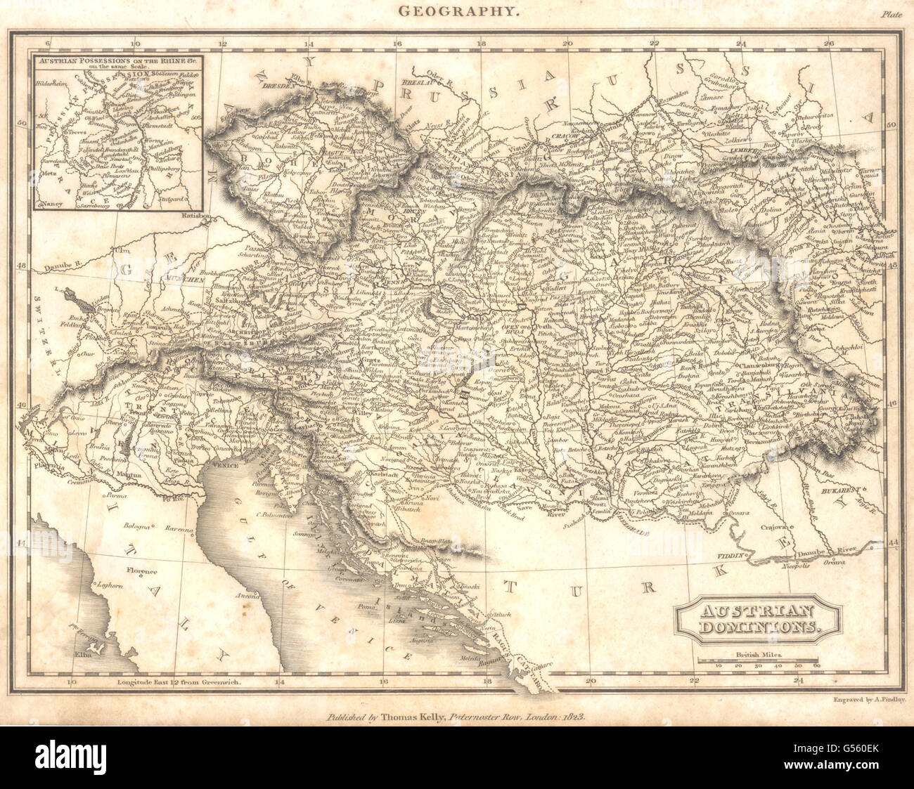 AUSTRIA-HUNGARY:Austrian Dominions;Austrian possessions on the Rhine., 1830 map Stock Photo