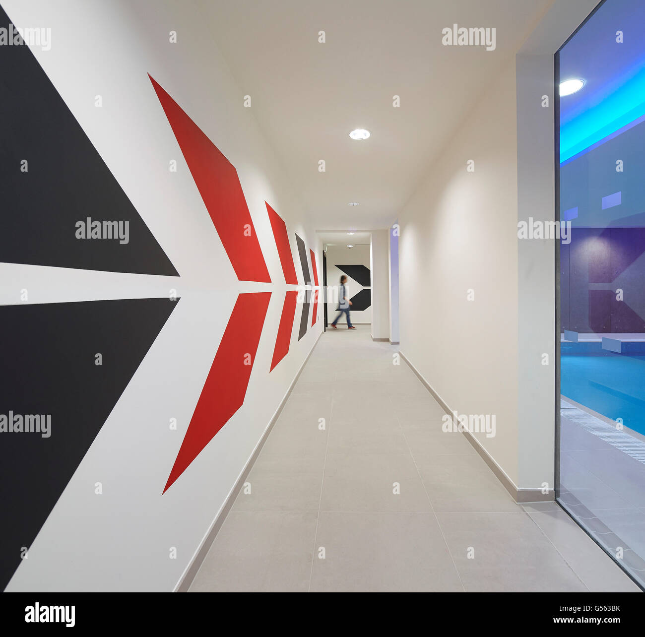Corridor in basement sports facilities. Spring Mews, London, United Kingdom. Architect: The Manser Practice, 2015. Stock Photo