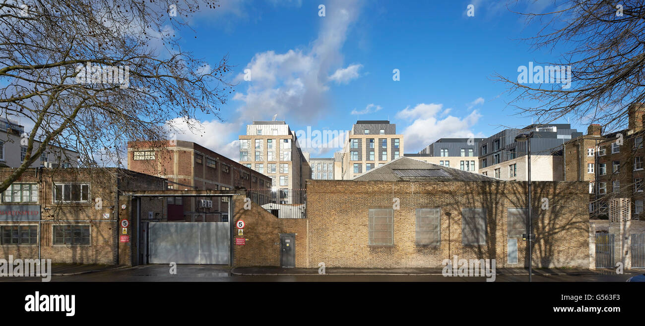 Contextual panoramic view from common green. Spring Mews, London, United Kingdom. Architect: The Manser Practice, 2015. Stock Photo