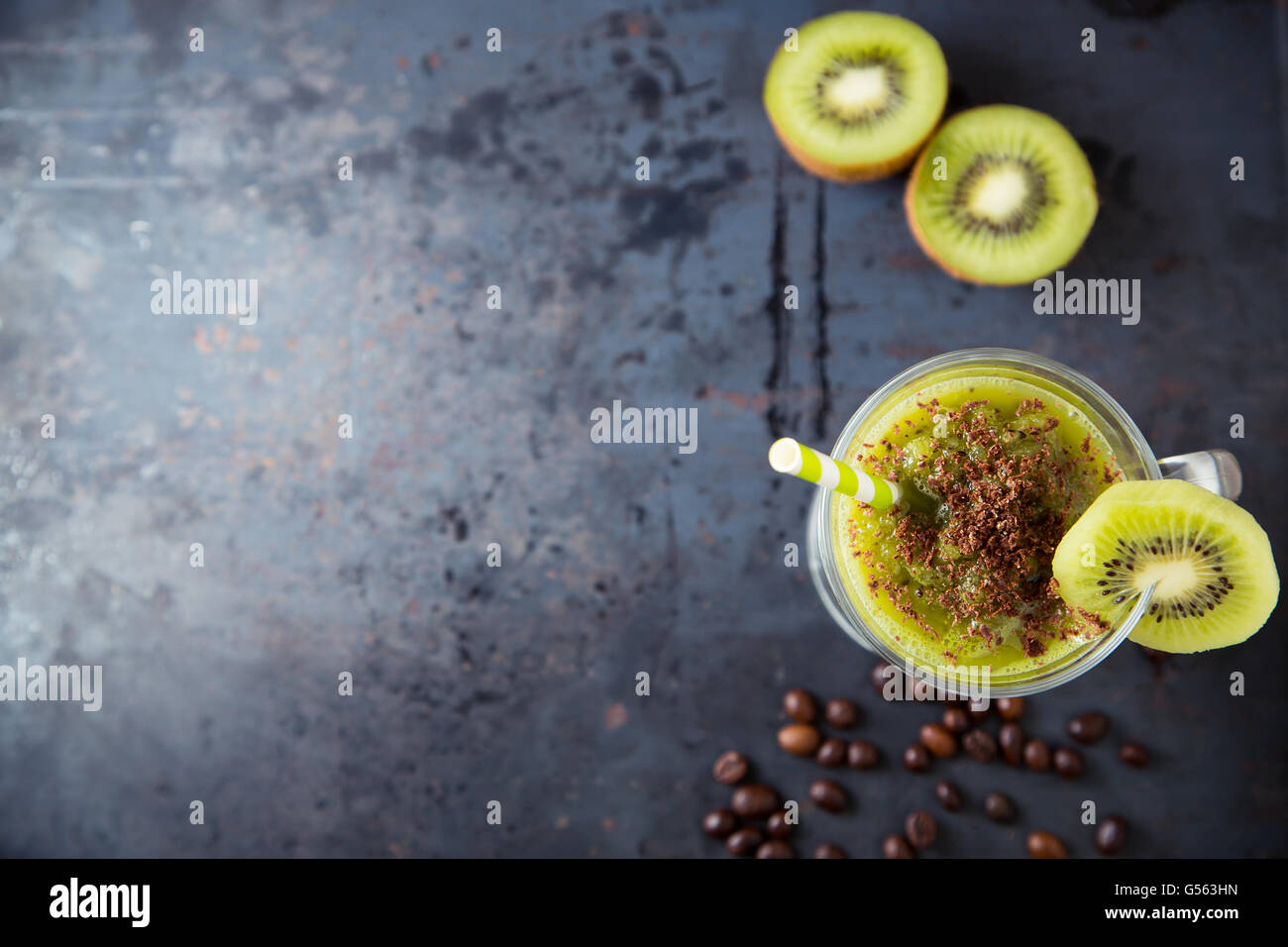 Green smoothie of kiwi sprinkled with chocolate Stock Photo