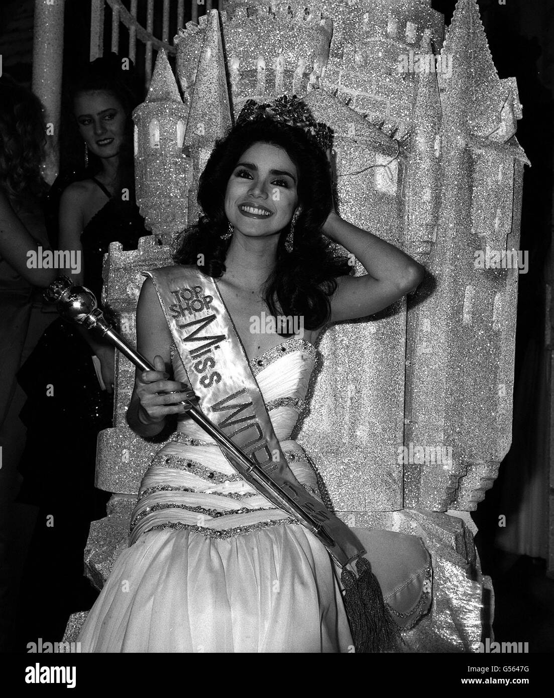 MISS WORLD 1984: 21 year old Psychology student Astrid Herrera, the reigning Miss Venezuela, after being crowned Miss World 1984 at the Royal Albert Hall in London. Miss Herrera, 36-24-37, wins a cash prize of 30,000. Stock Photo