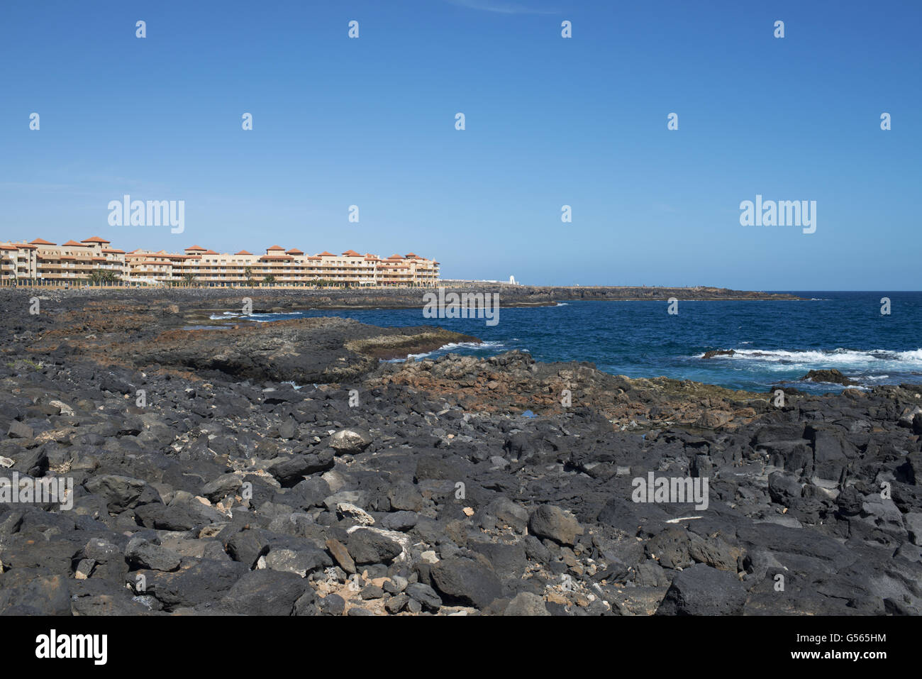 Hotel complex along east coast, Fuerteventura, Canary Islands, February Stock Photo