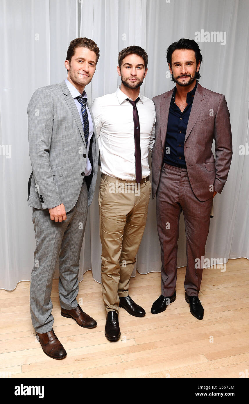 (left to right) Matthew Morrison, Chace Crawford and Rodrigo Santoro arrive at the afterparty for new film What To Expect When You're Expecting held at the Sanderson Hotel in London . Stock Photo