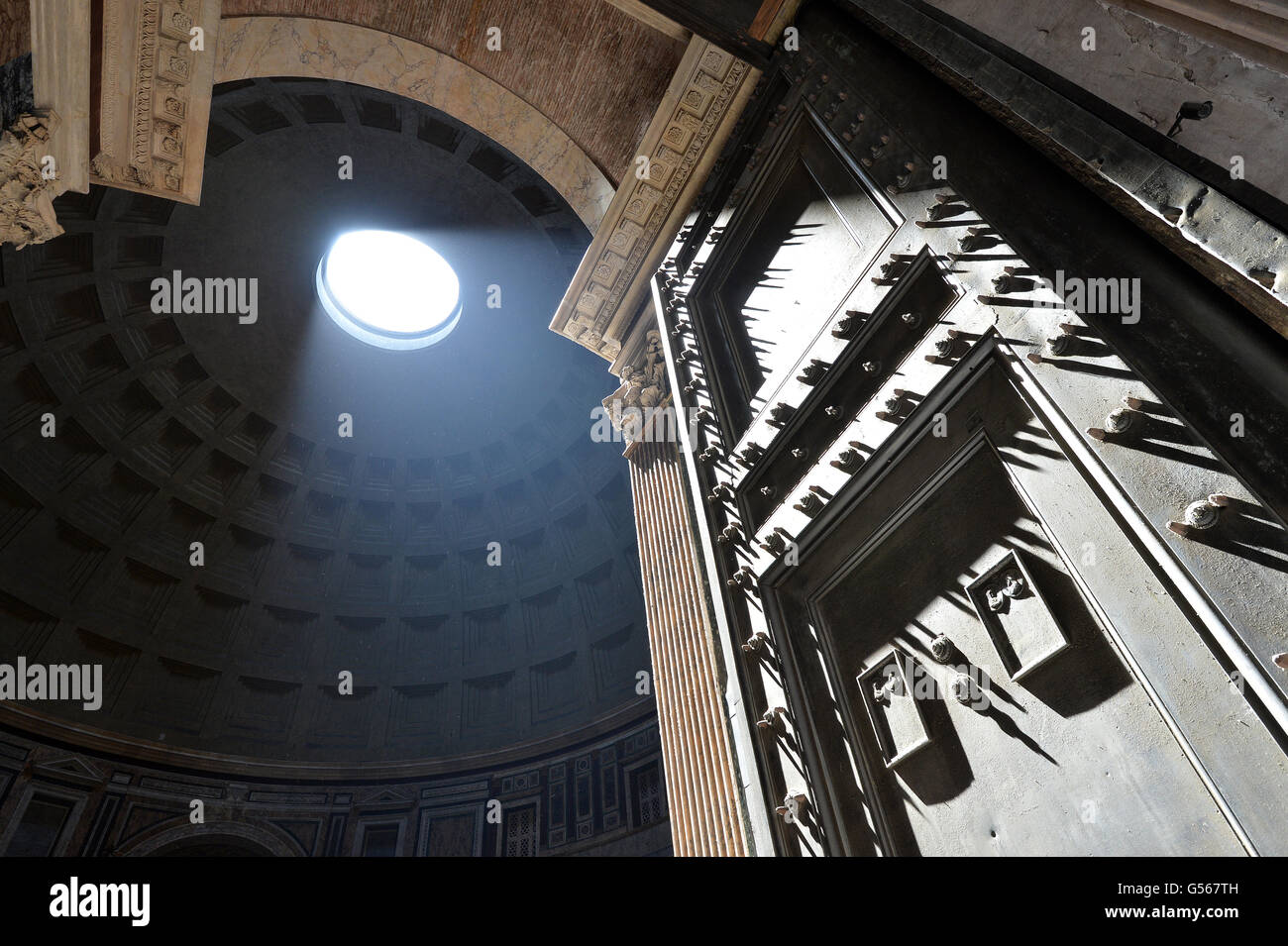 Pantheon Rome With Strong Shafts Of Sunlight Coming Through