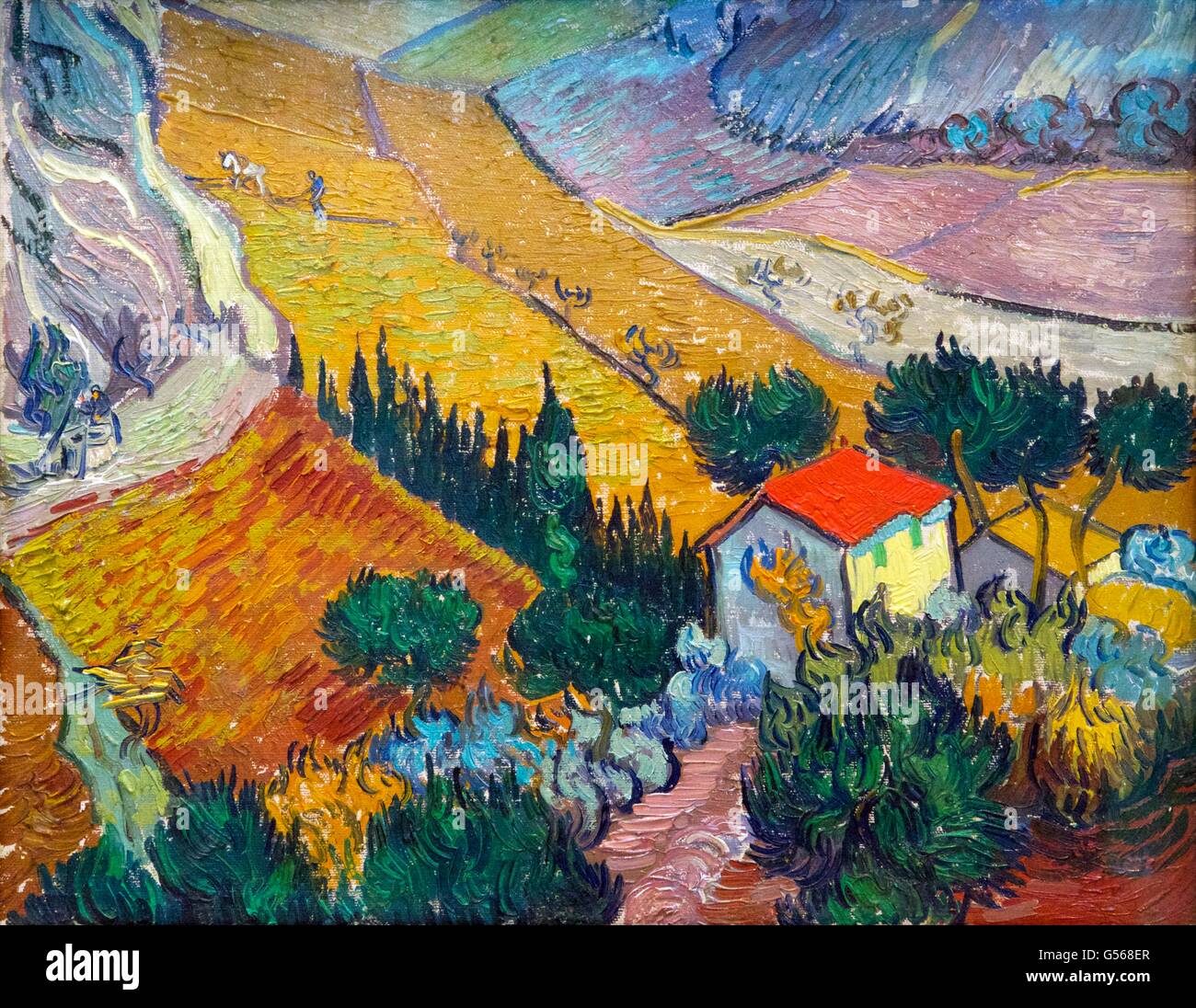 Landscape with House and Ploughman, by Vincent van Gogh, 1889, State Hermitage Museum, Saint Petersburg, Russia Stock Photo