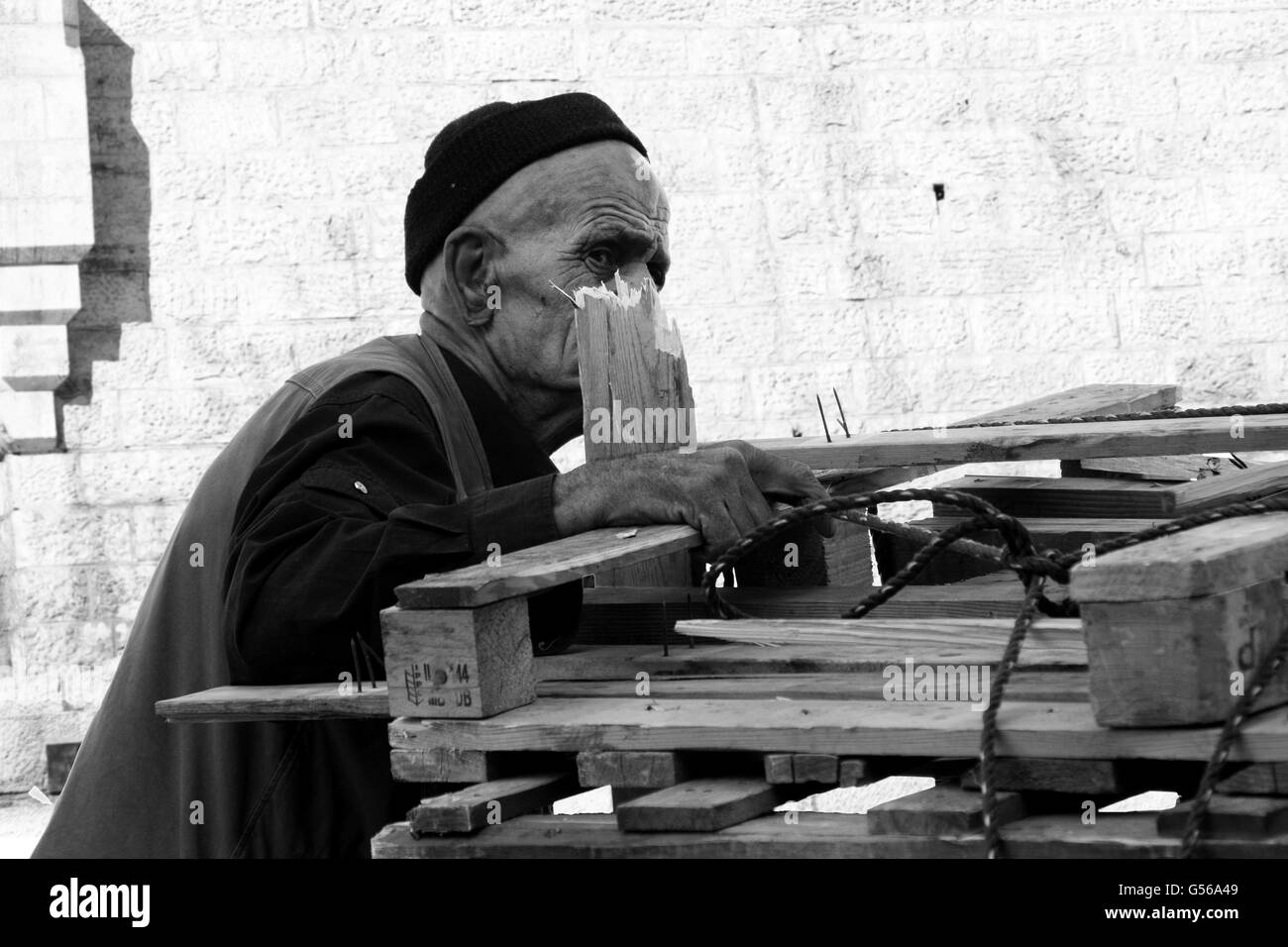 Palestinian shop keeper in the Old City of Jerusalem Stock Photo