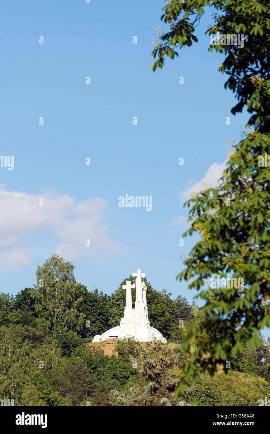 Three Crosses Monument on the Bleak Hill in Vilnius, Lithuania Stock Photo