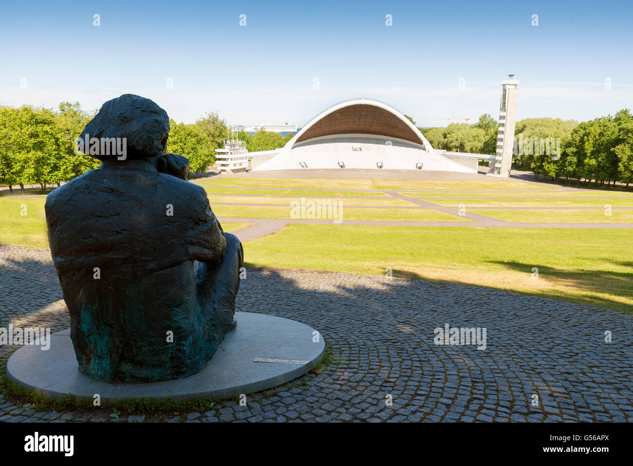 Stadium at Song Festival Grounds and statue of Gustav Ernesaks, Tallinn, Estonia, Baltic States, Europe Stock Photo