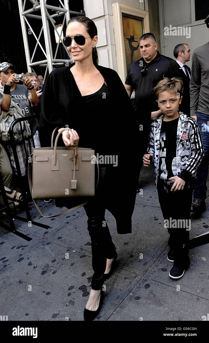 NEW YORK, NY - JUNE 19: Angelina Jolie and her son Knox Leon Jolie-Pitt and  brother James Haven out in Midtown Manhattan on June 19, 2016 in New York  City. People: Angelina