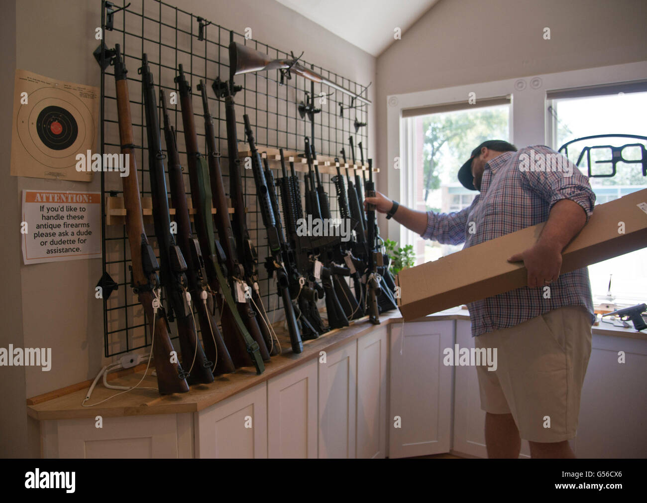 Falls Church, VA, June 19, 2016, USA A gun owner looks at assault