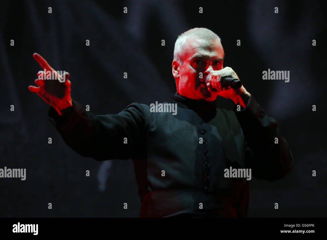 Zagreb, Croatia. 20th June, 2016. : Gutterdämmerung featuring Henry Rollins, accompanied by a live rock 'n' roll band performs on the Main stage during the first day of 11th INmusic festival located on the lake Jarun in Zagreb, Croatia. Gutterdämmerung is a new rock ‘n’ roll / film / gig concept from the mind of Belgian-Swedish visual artist Bjorn Tagemose. Gutterdämmerung is part rock show part immersive cinema experience featuring some of the biggest rock names on the planet including Grace Jones, Iggy Pop, Henry Rollins, Eagles Of Death Metal’s Jesse Hughes, Motörhead’s Lemmy, Tom Araya, Ma Stock Photo