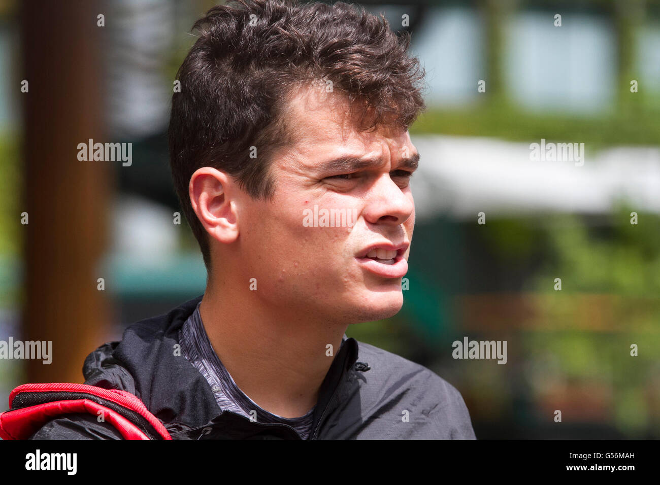 Wimbledon London,UK. 21st June 2016. Canadian Professional player Milos Raonic who is coached by former Wimbeldon Champion John McEnroe arrives at the AELTC in Wimbledon for practice Credit:  amer ghazzal/Alamy Live News Stock Photo