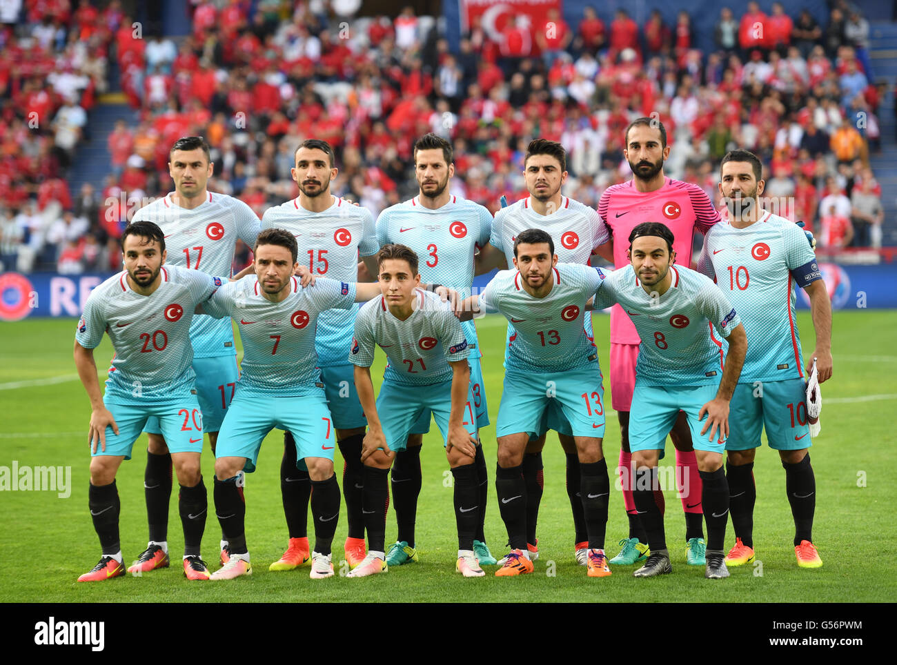Players of the Turkish team pose for photographers before the UEFA Euro