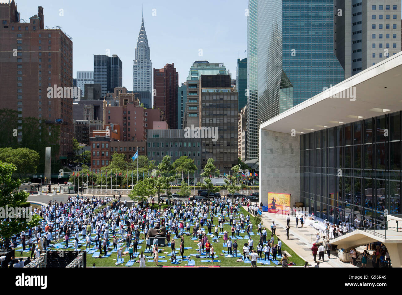 United Nations. 11th Dec, 2014. People attend the celebration of the 2016 International Day of Yoga at the United Nations headquarters in New York, June 21, 2016. This is the second annual celebration of the International Day of Yoga at the United Nations. On Dec. 11, 2014, the UN General Assembly proclaimed in its resolution June 21 as International Yoga Day. © Li Muzi/Xinhua/Alamy Live News Stock Photo