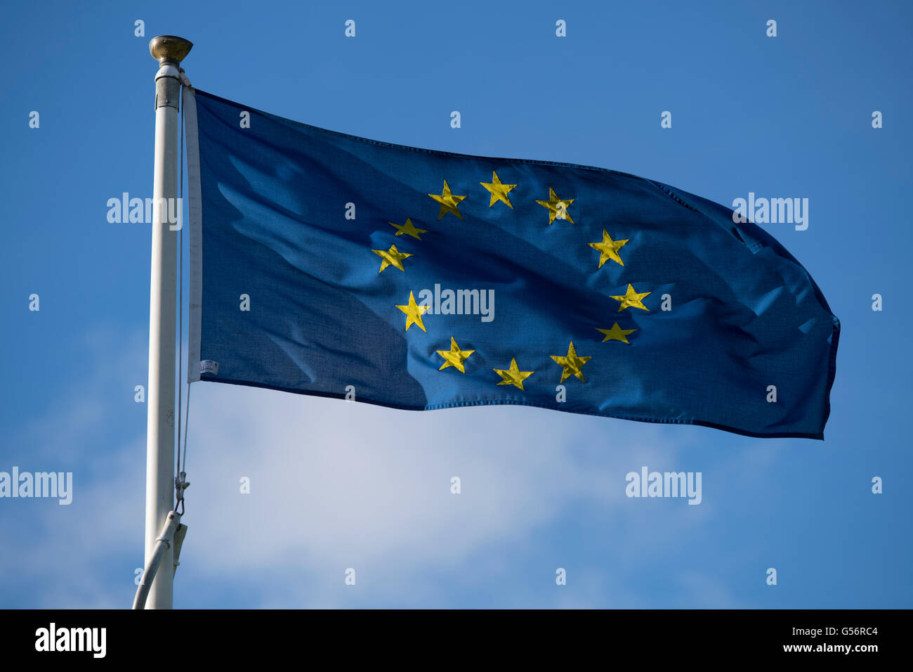 Cardiff, UK. 21st June, 2016. A European Union flag outside City Hall in Cardiff, South Wales. Britain goes to the polls for a referendum to decide on its continued EU membership on June 23.  Credit:  Matthew Horwood / Alamy Live News Stock Photo