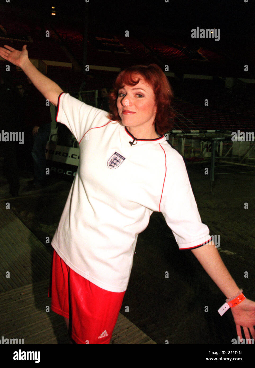 Tara Newley at the last ever England v Scotland football match to be played between the Twin Towers of Wembley Stadium. The celebrity match was to celebrate the launch of Umbro.com, the new online news and retail site for football fans. Stock Photo