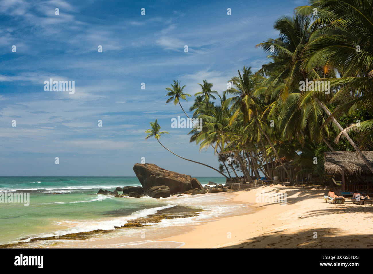 Sri Lanka, Galle Province, Unawatuna, Thalpe, Wijaya, rocky headland between beaches Stock Photo