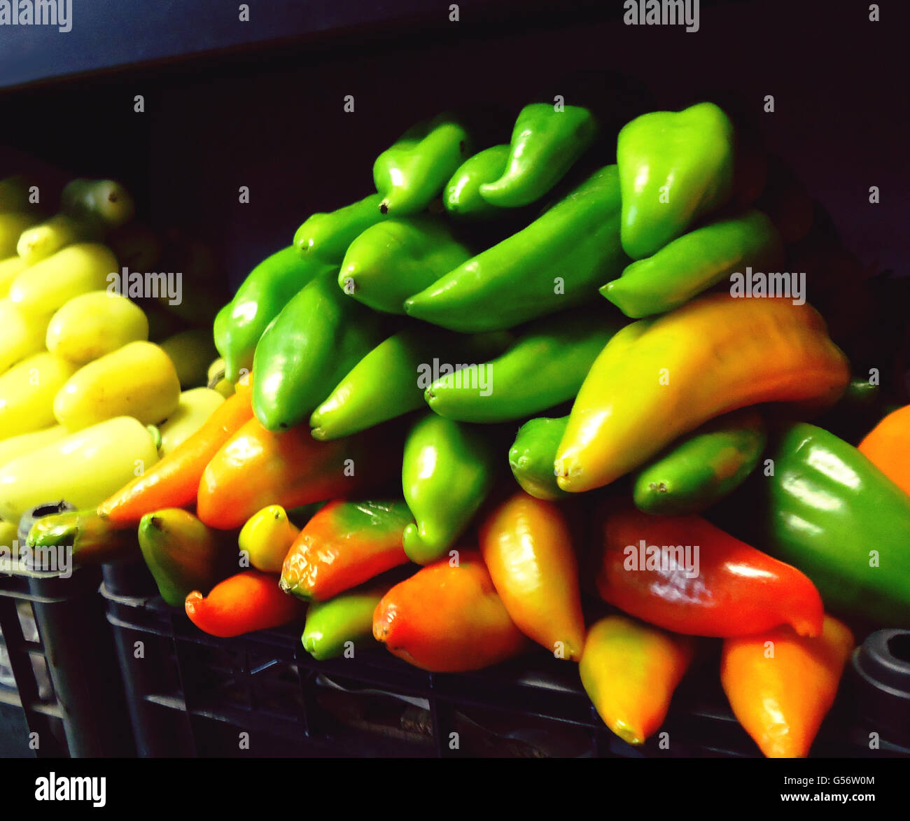 Photograph of some peppers on a market Stock Photo