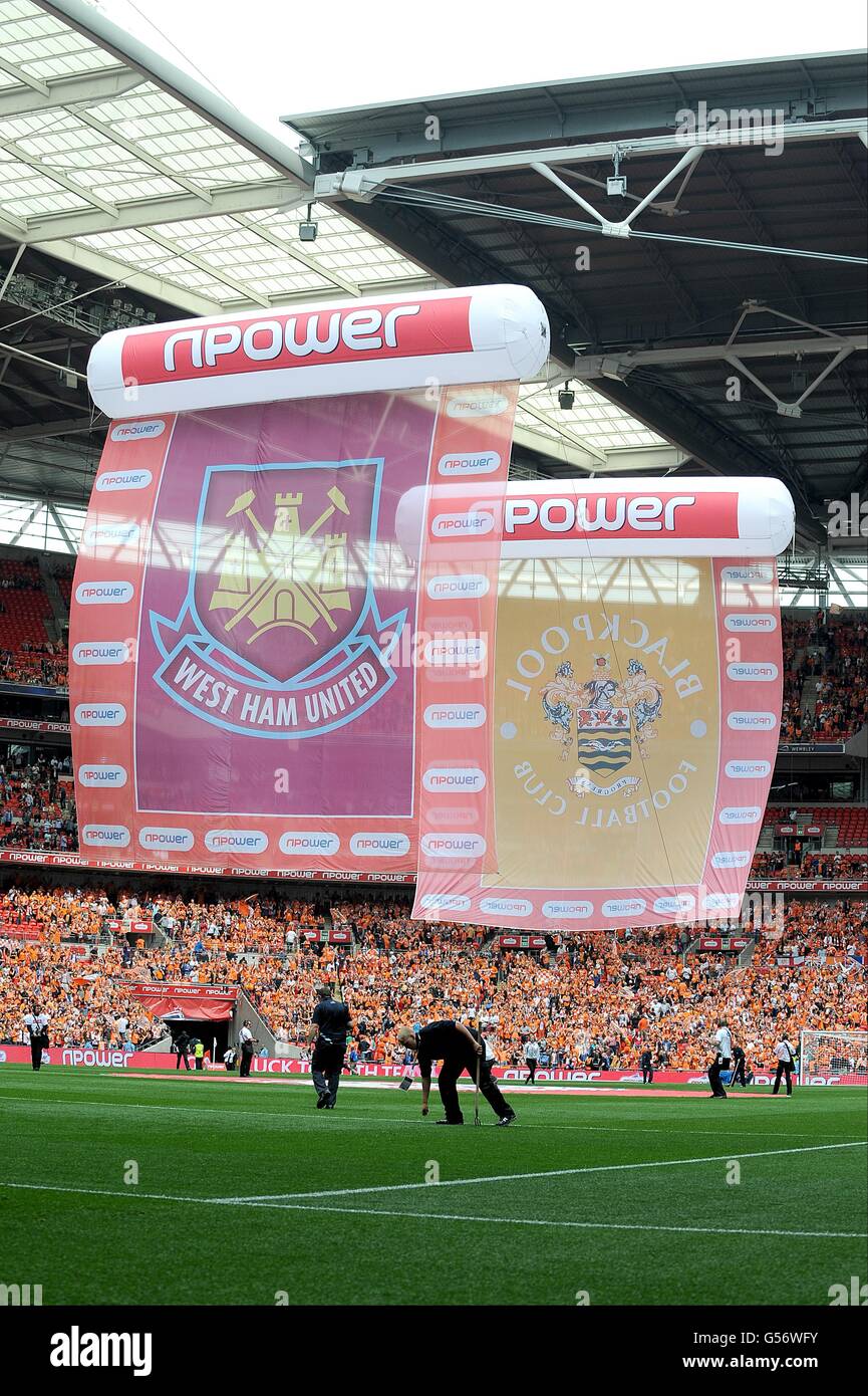 West ham united blackpool signage above the pitch the game hires stock