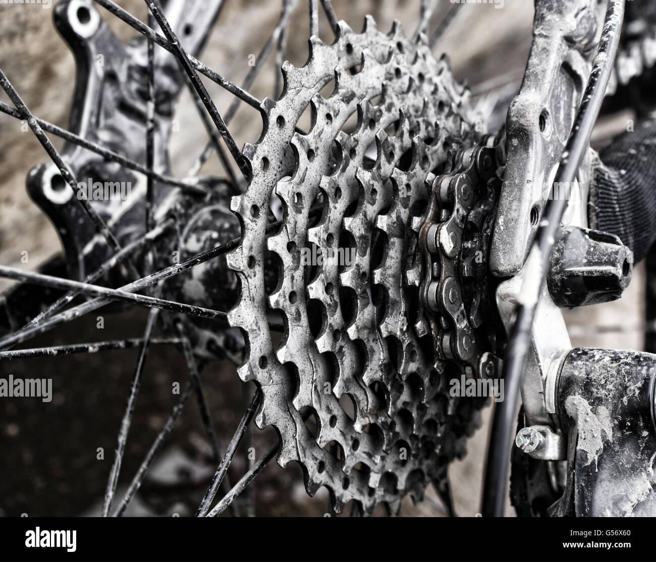 Photograph of some bicycle metal stars and gears Stock Photo