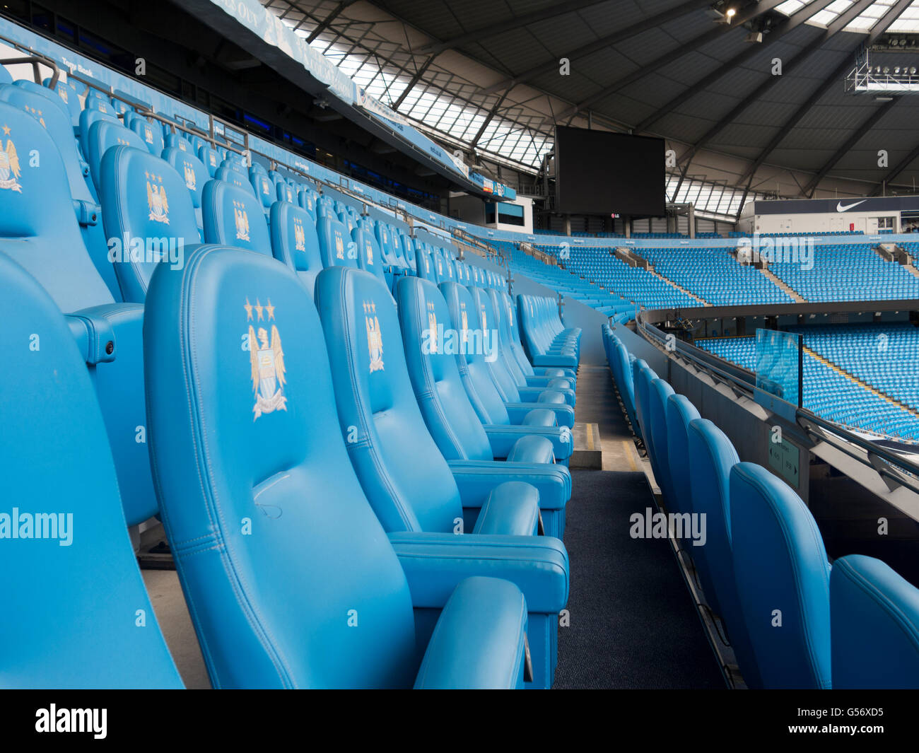 Seats inside Etihad Stadium Manchester CIty Football Club UK Stock Photo -  Alamy
