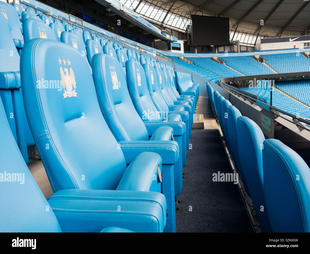 Seats inside Etihad Stadium Manchester CIty Football Club UK Stock Photo - Alamy