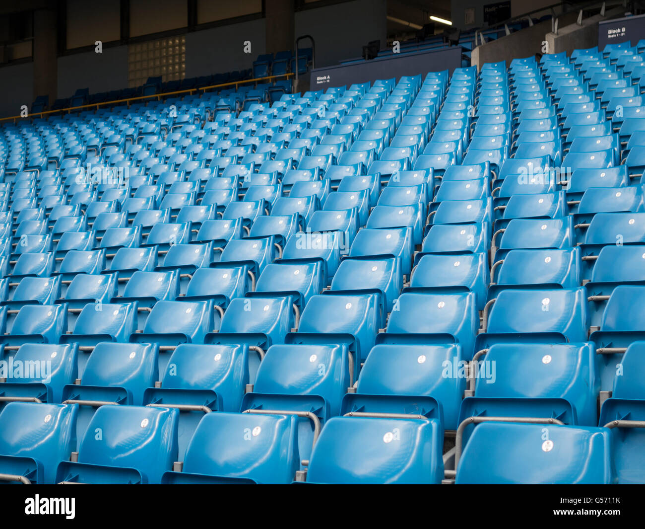 Seats inside Etihad Stadium Manchester CIty Football Club UK Stock Photo -  Alamy