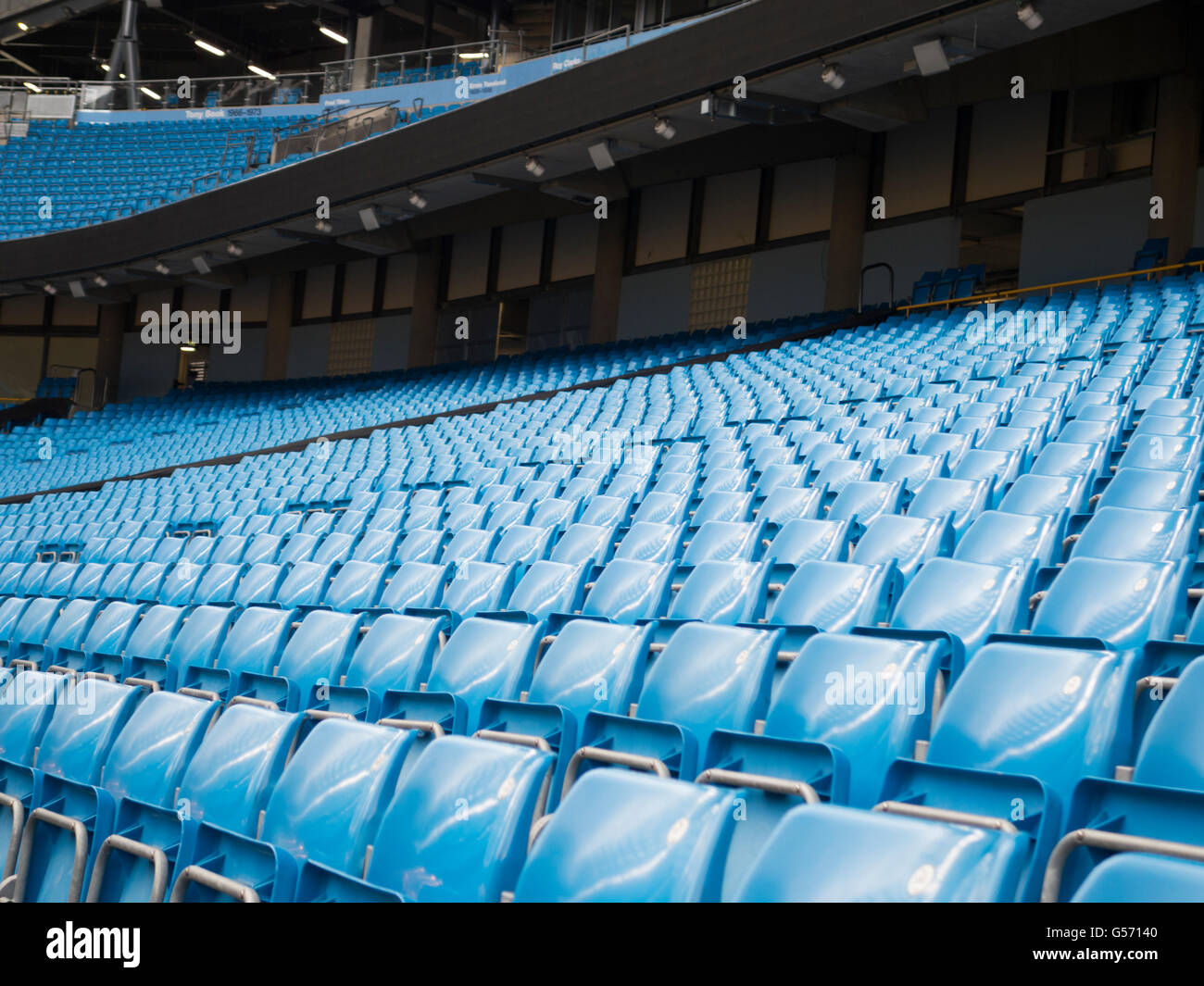 Seats inside Etihad Stadium Manchester CIty Football Club UK Stock Photo