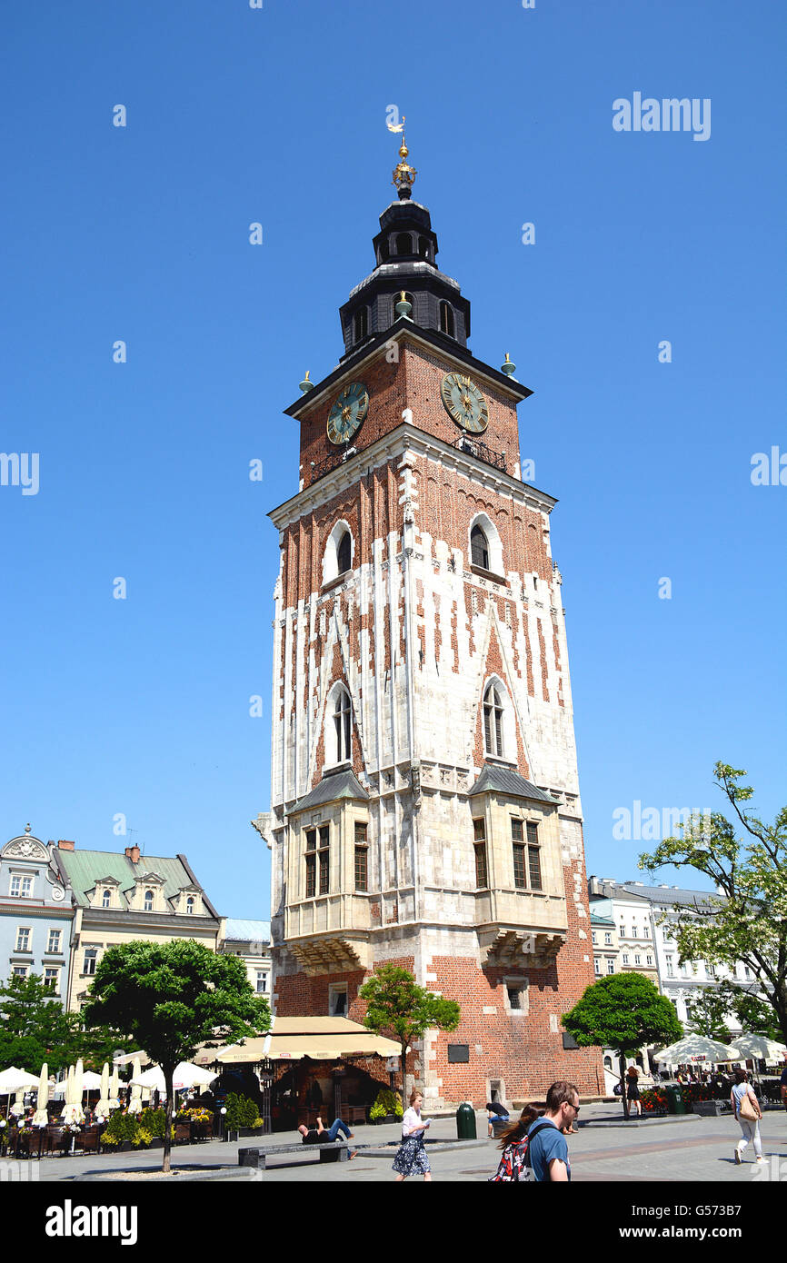 rynek glowny main market square town hall tower Krakow Poland Stock Photo