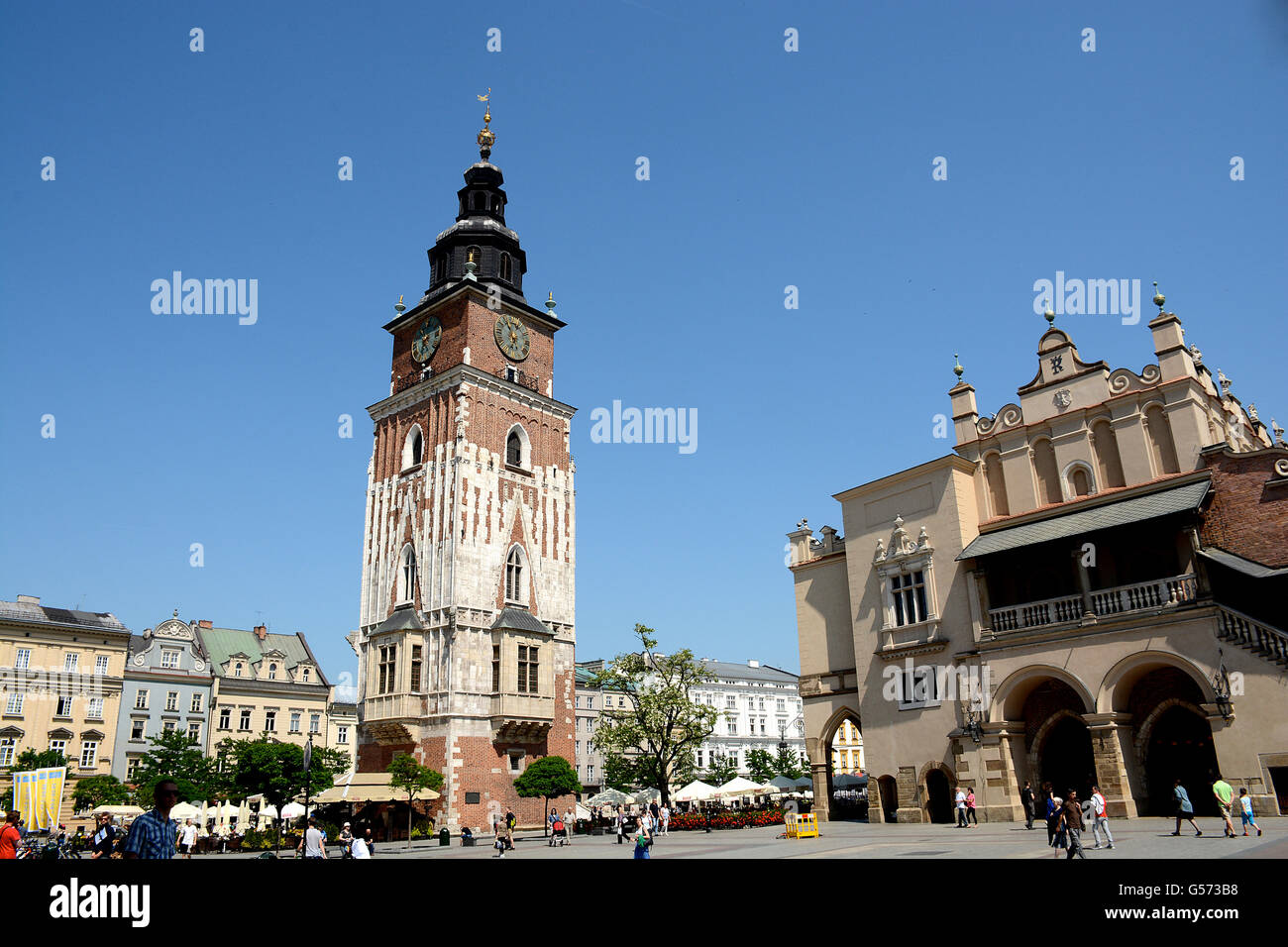 rynek glowny main market square town hall tower Krakow Poland Stock Photo