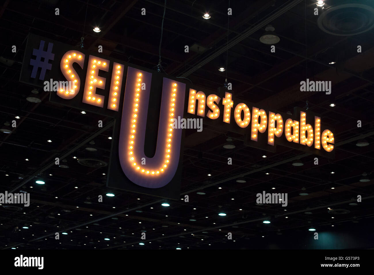 Detroit, Michigan - A sign at the Service Employees International Union convention. Stock Photo
