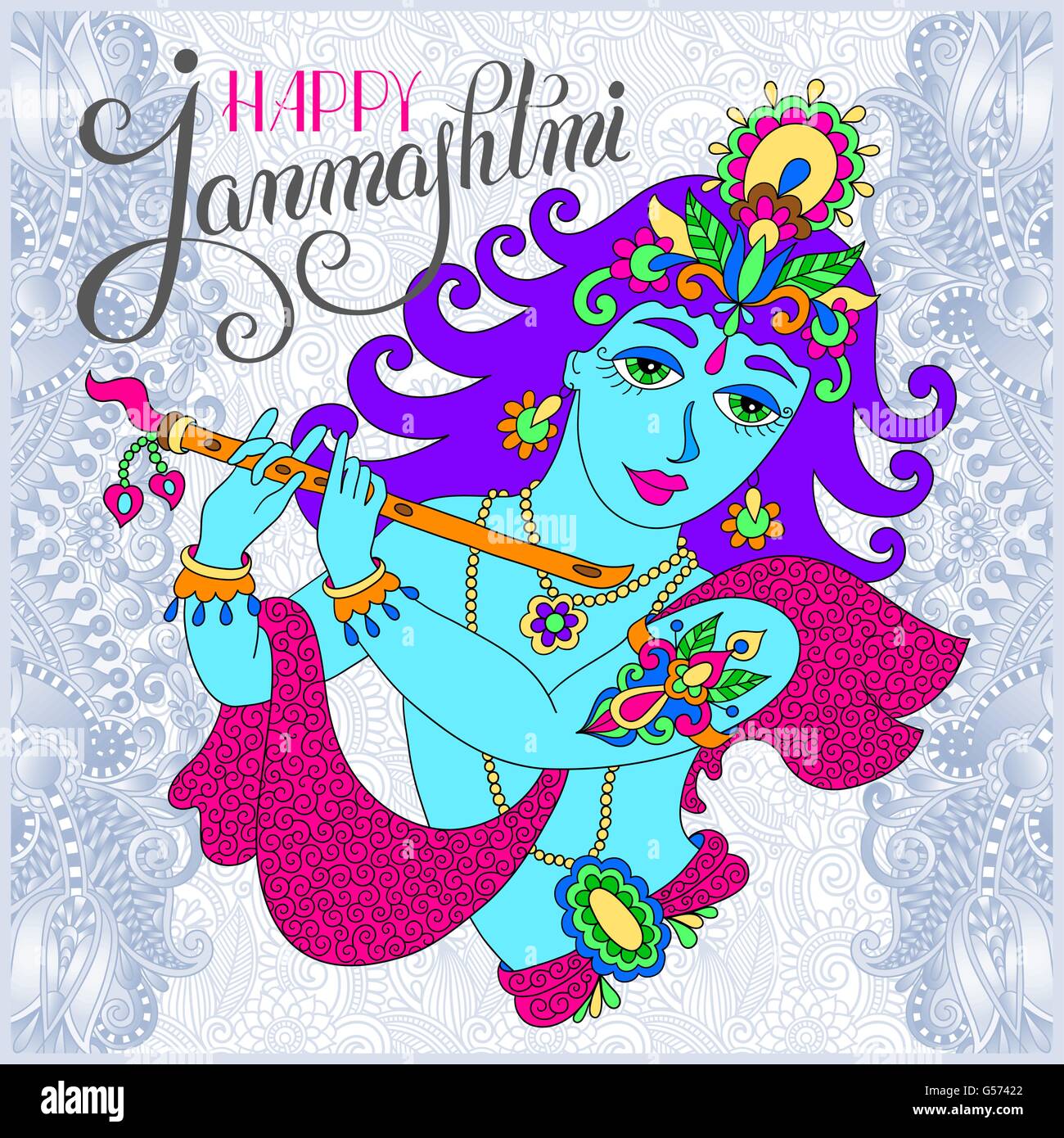 god lord Krishna with hand lettering 