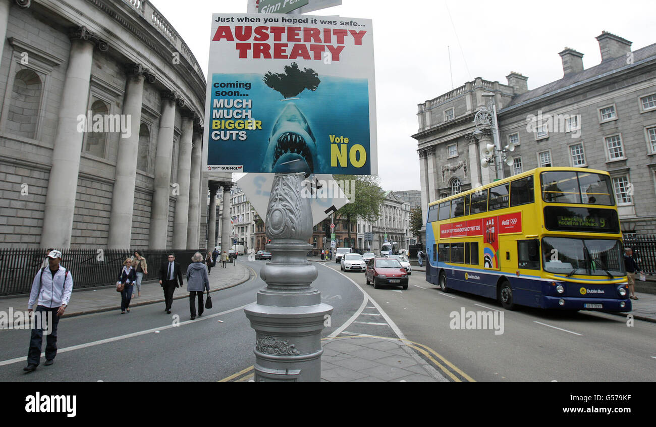 A sign against the European Fiscal Treaty in Dublin, ahead of tomorrows referendum. Stock Photo