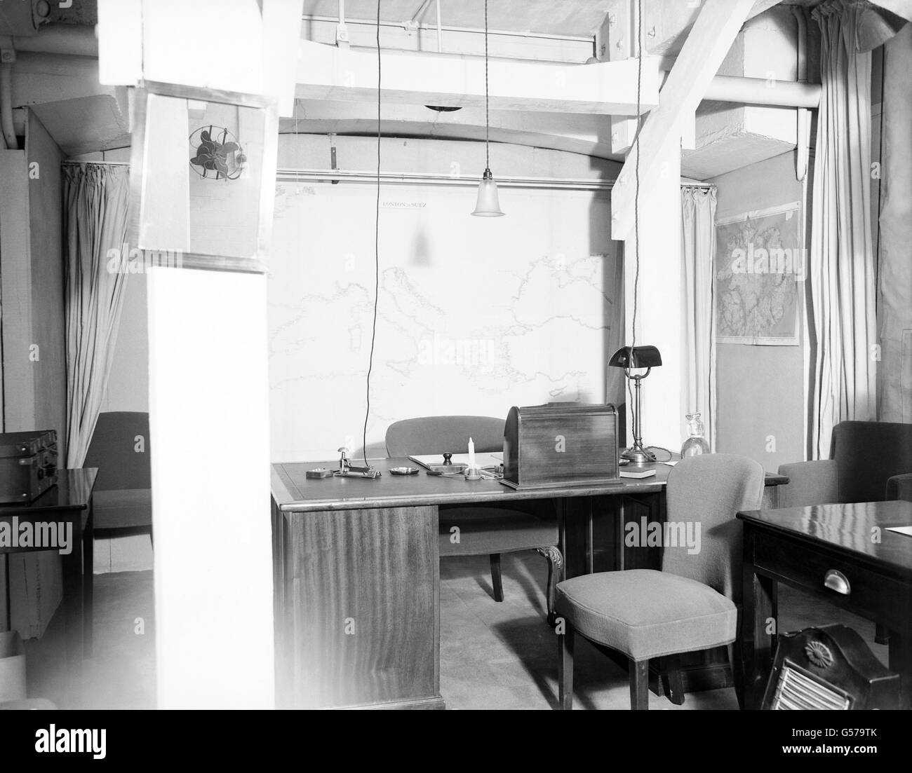 Winston Churchill's office and bedroom in the underground War Room beneath  Whitehall, London. September 1940 Stock Photo - Alamy