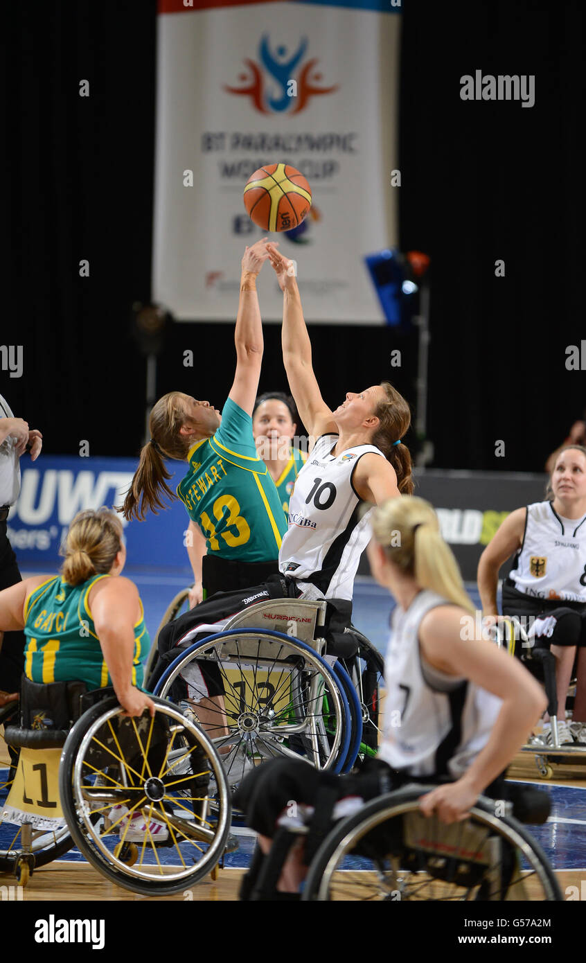Match action from the women's wheelchair basketball match between
