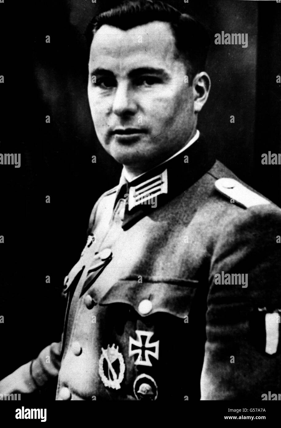 LEON DEGRELLE : A wartime portrait of Belgian collaborator Leon Degrelle in German uniform. Degrelle, leader of the Belgian Rexist Movement, was condemned to death in absentia after the war. He both founded and led a Belgian Waffen SS Brigade known as 'Wallonien'. Stock Photo