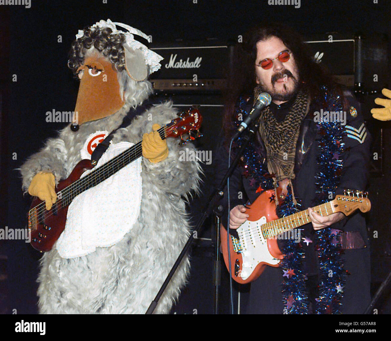 Ex Wizzard singer Roy Wood (R) with Madame Cholet at a photo call to launch the Wombles new christmas single, I Wish It Could Be A Wombling Merry Christmas Every Day in central London. Stock Photo