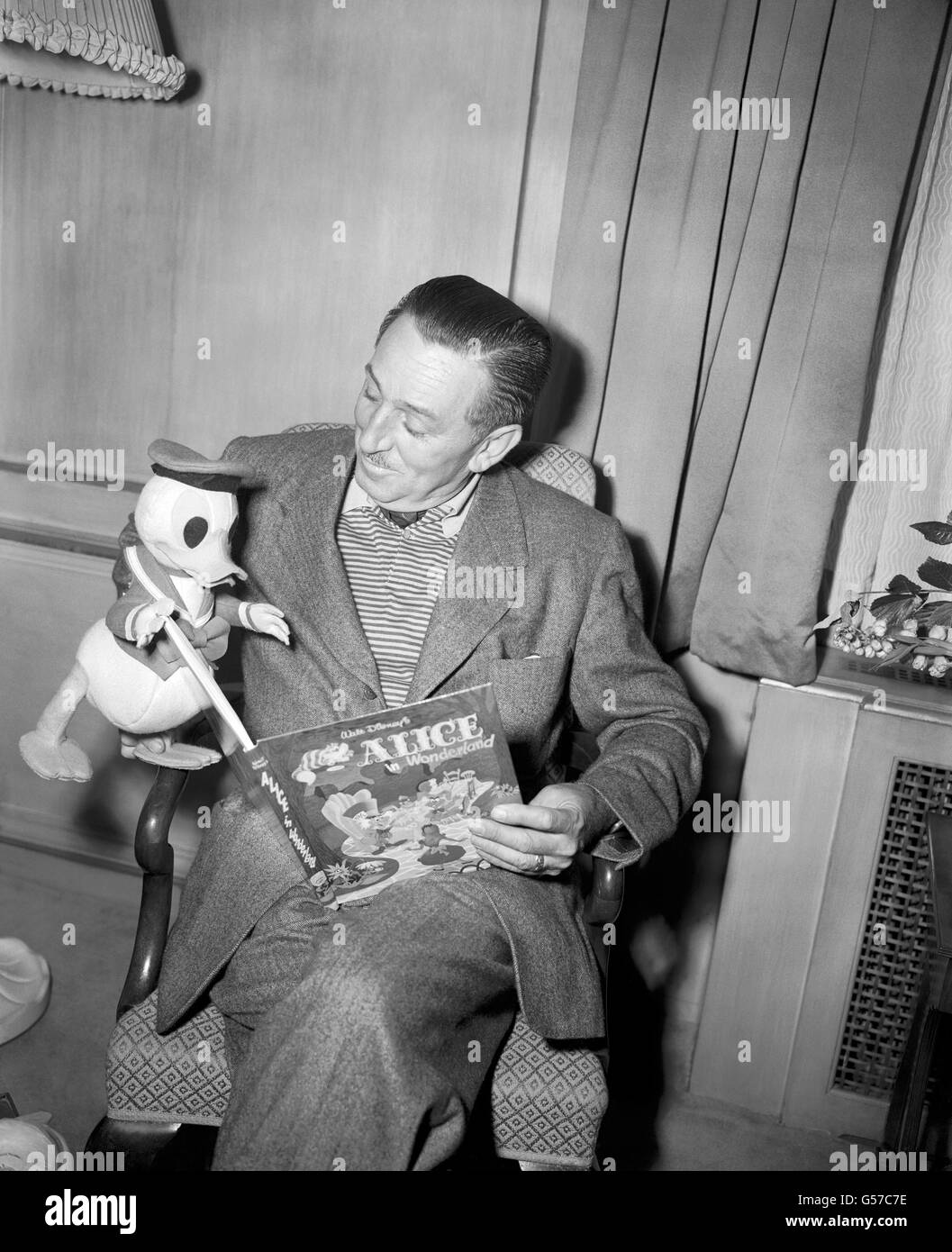 Walt Disney in London to inspect work on his latest production 'Robin Hood', now filming at Denham Studios. Stock Photo