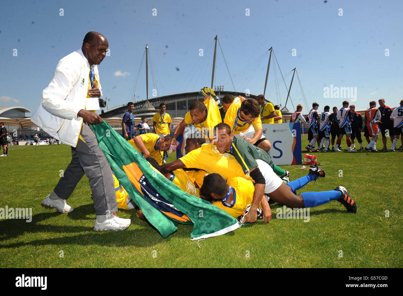 Brazil celebrate winning the Football 7-a-side tournament during day ...