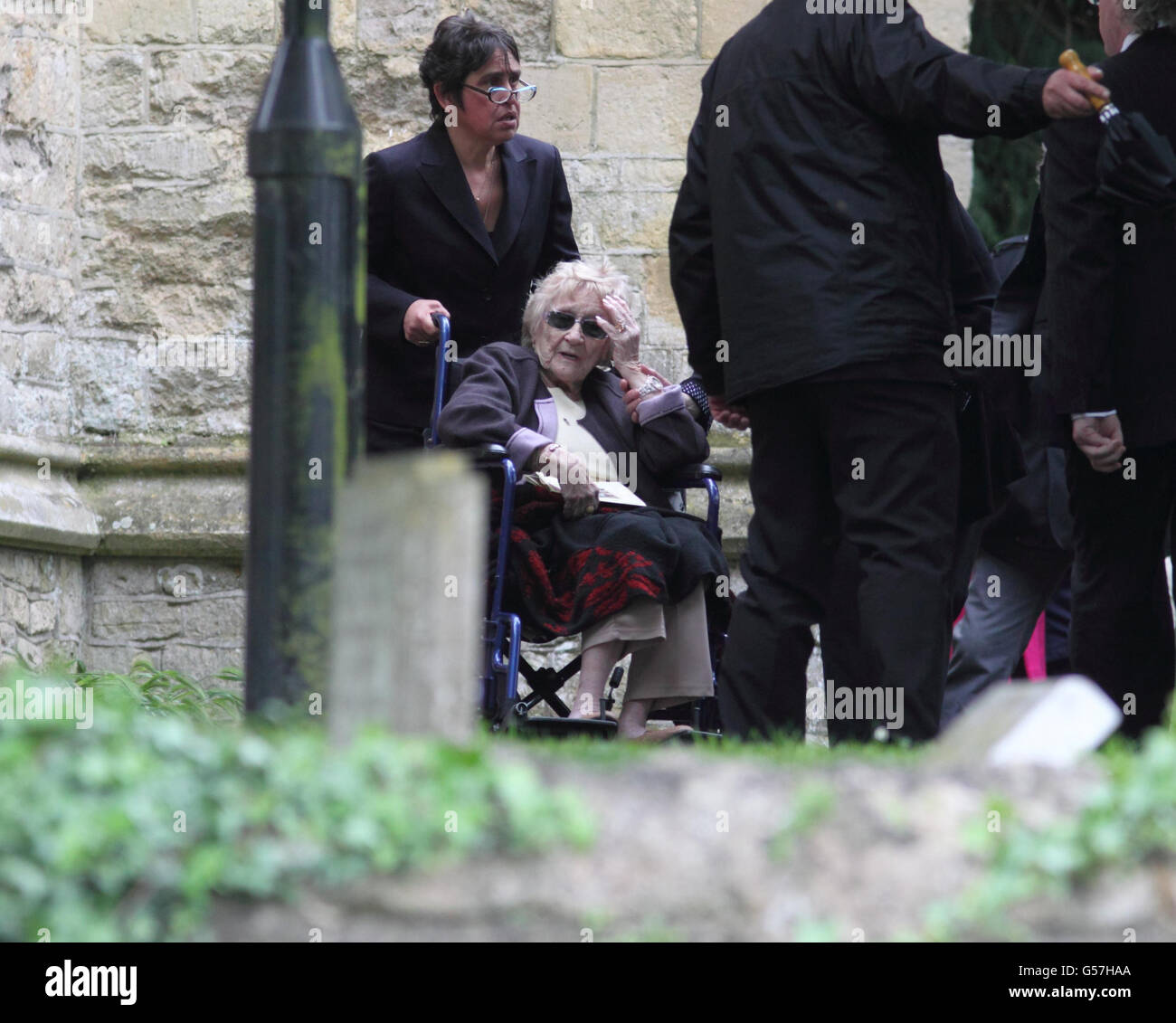Barbara Gibb leaves after the funeral of her son Bee Gee Robin Gibb at St Mary's Church in Thame, Oxfordshire. Stock Photo