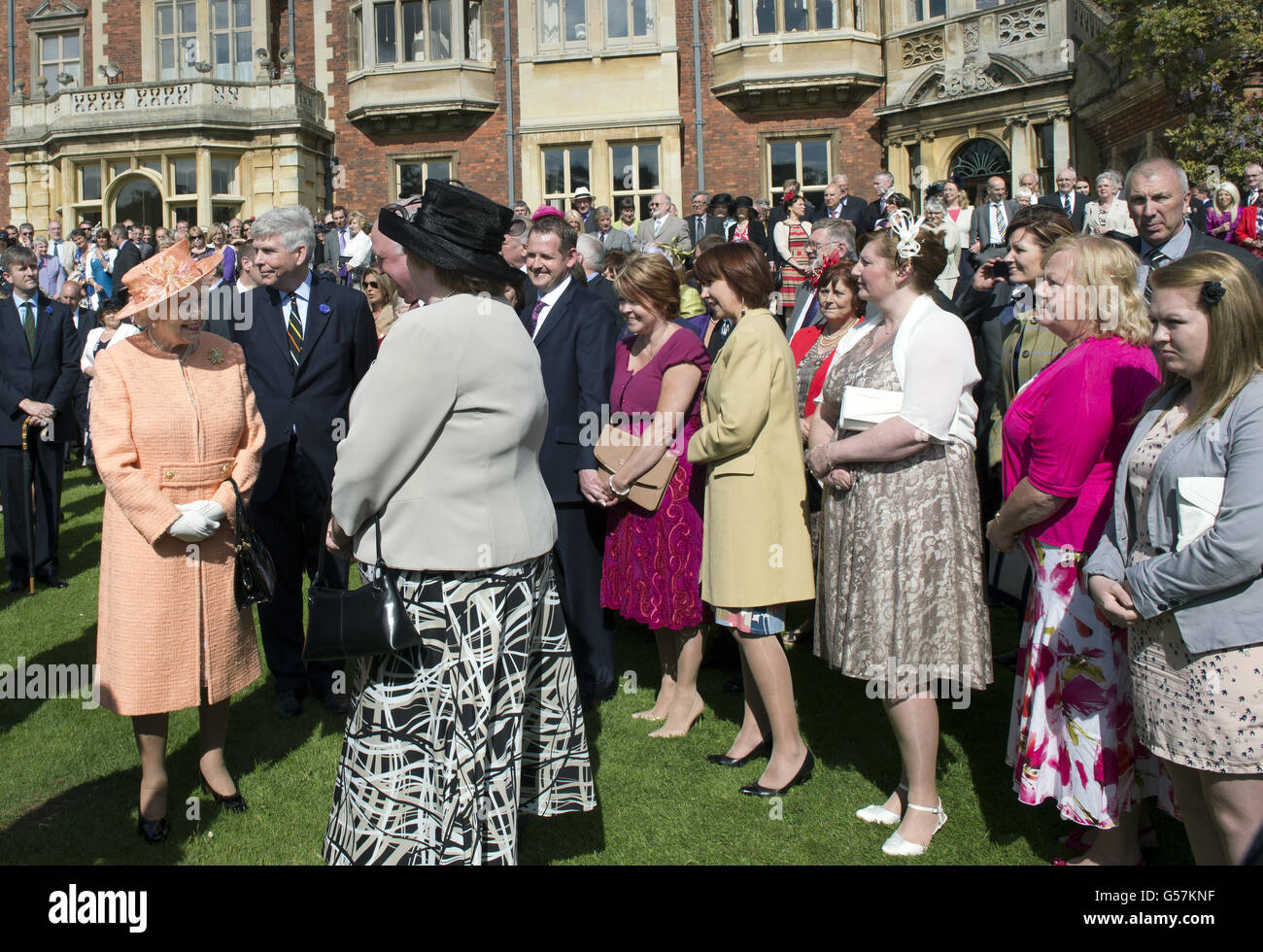 Queen Elizabeth II meets guests during a garden party in honour of her
