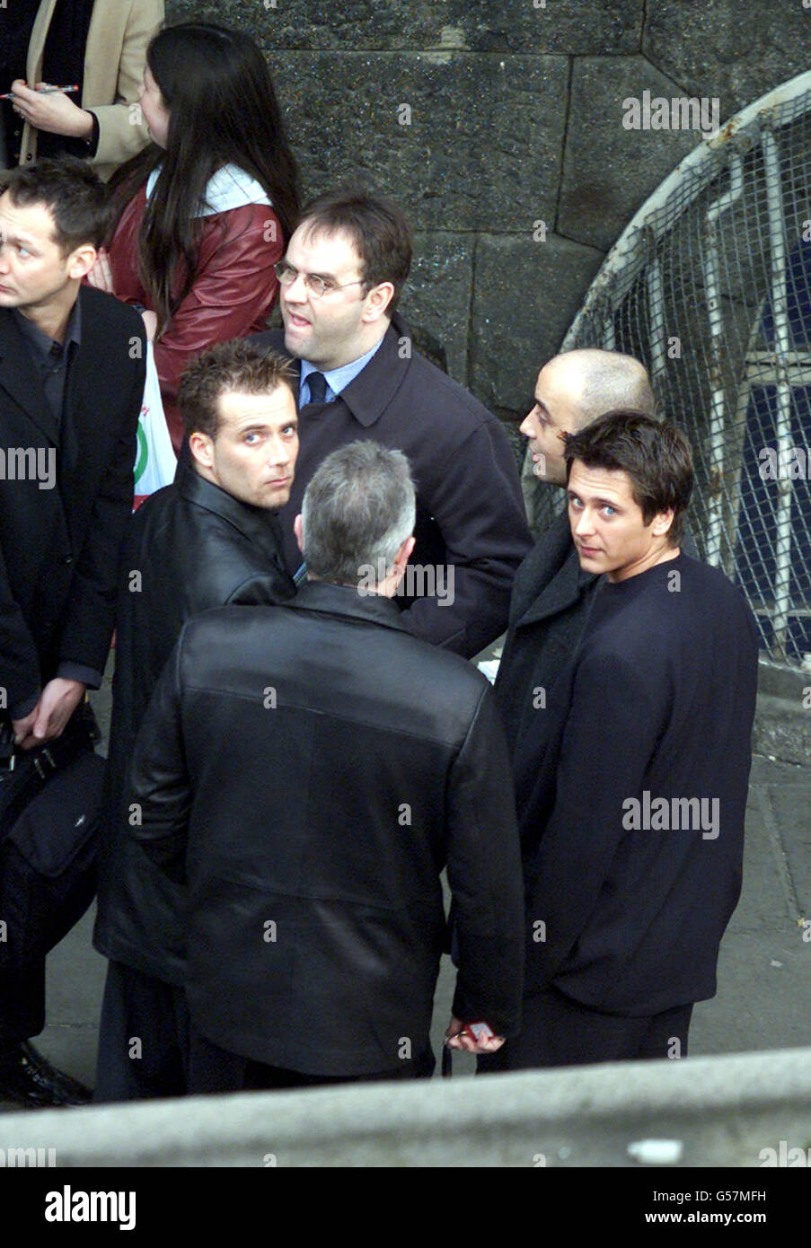 Jason Brown (L) and Ritchie Neville (R), two members of boy band 5ive, outside Dublin's District Court after they were remanded on bail when they appeared in court charged in connection with a brawl in a bar. * Brown, 23, and Neville, 21, are both accused of having been drunk and disorderly in the Palace Bar in Fleet Street, Dublin. Brown is also charged with assault. Both men were bailed to appear at Dublin's Richmond Court. Stock Photo